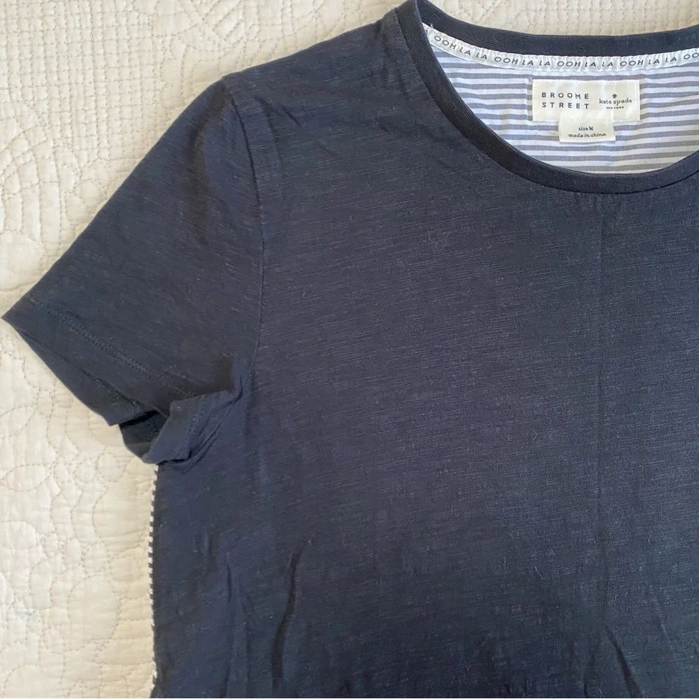 KATE SPADE Broome Street Black Short Sleeve Striped Ruffle Back T-shirt Medium